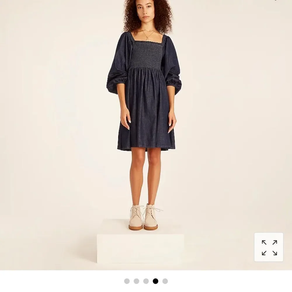 NWT. J. Crew Smocked Puff Sleeve Chambray Dress